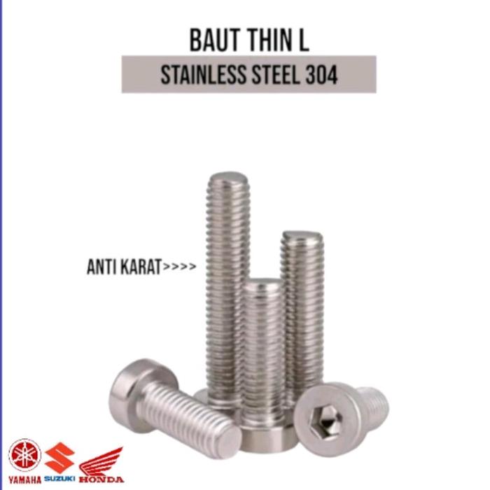 (1pcs) SS304 Baut Thin M3x5