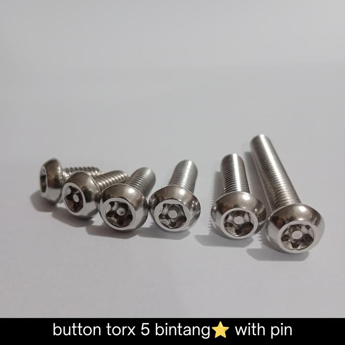 (1pcs) SS304 Baut Button Torq 5 Bintang M5 x 20