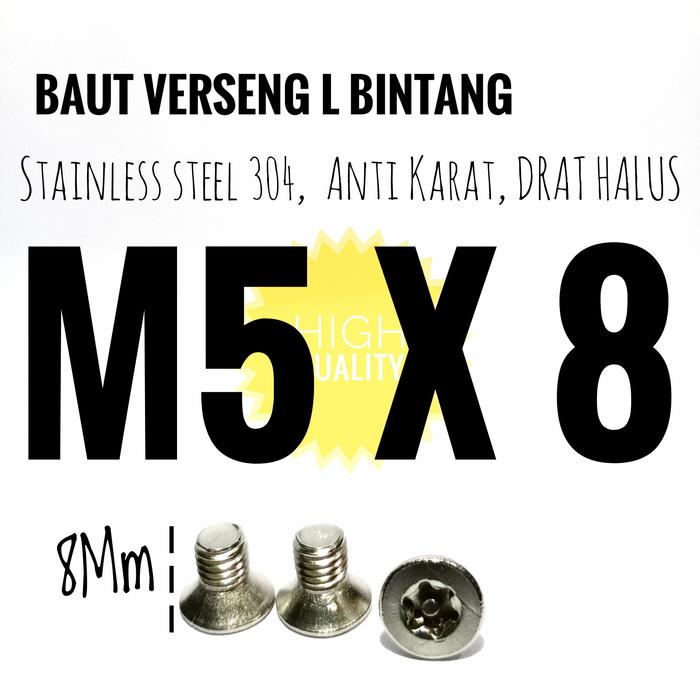(1pcs) SS304 Baut Verseng Torq w/pin M5x8
