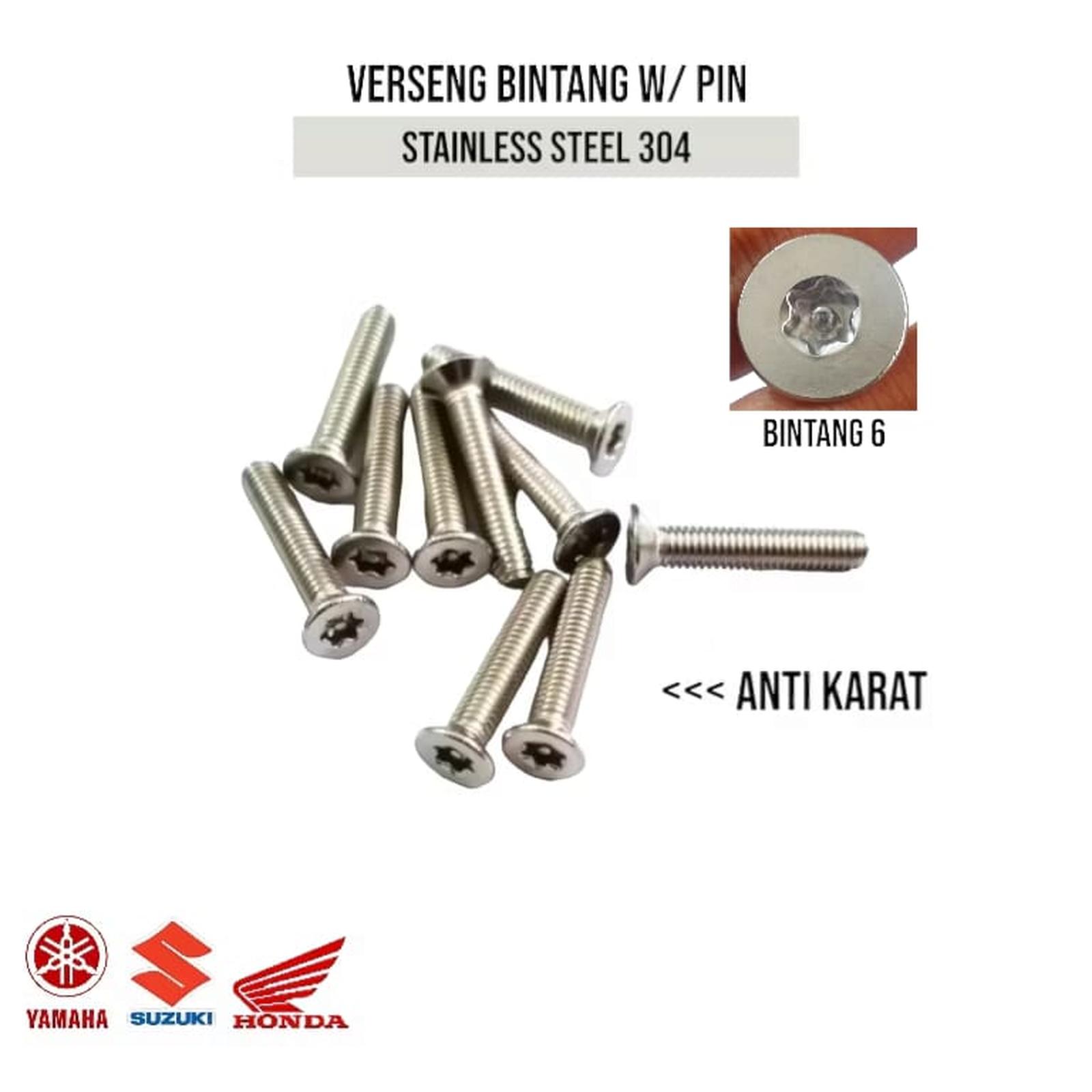 (1pcs) SS304 Baut Verseng Torq w/pin M6x20