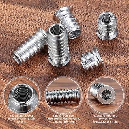 (1pcs) SS304 Hex Socket With Flange Wood Insert Nuts M4x10